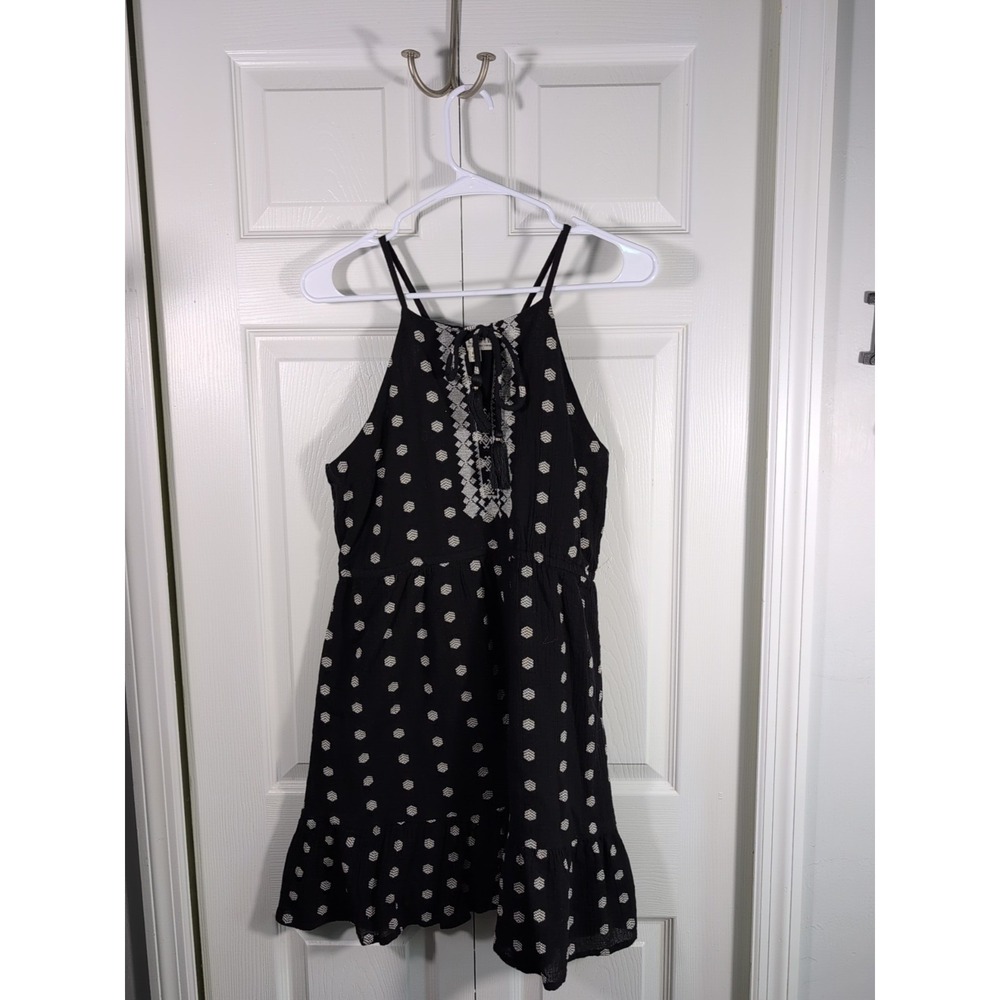 Idyllwind Women's Black & White Boho Dress Tassel Large Short Sleeve Country S